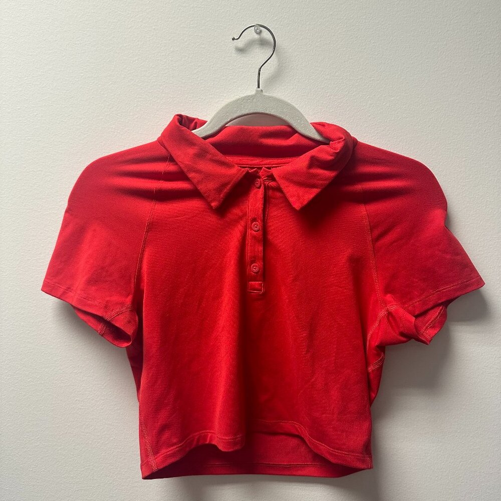 Aritzia TnAction Red Crop Polo Top